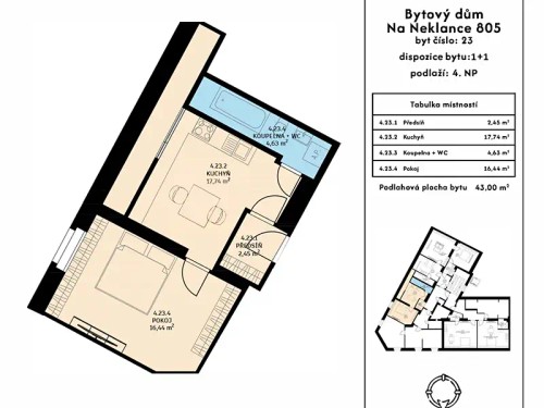 Prodaný byt 1+1 43 m²