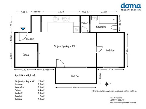Prodaný byt 2+kk 43 m²