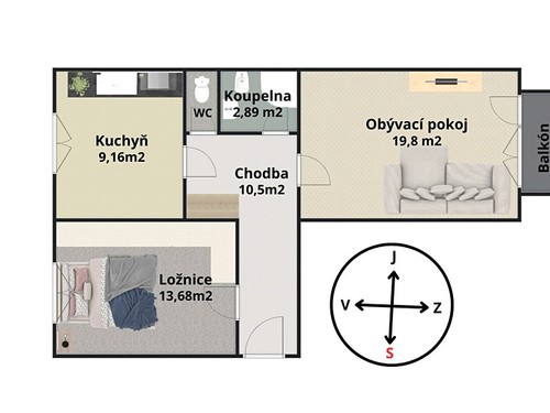 Prodaný byt 2+1 57 m²