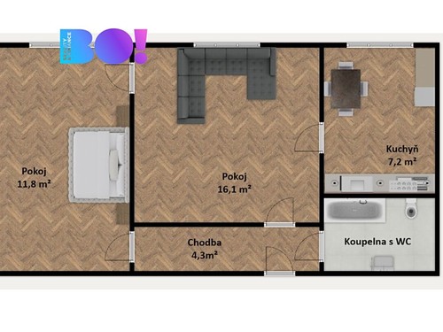 Byt 2+1, 43 m²