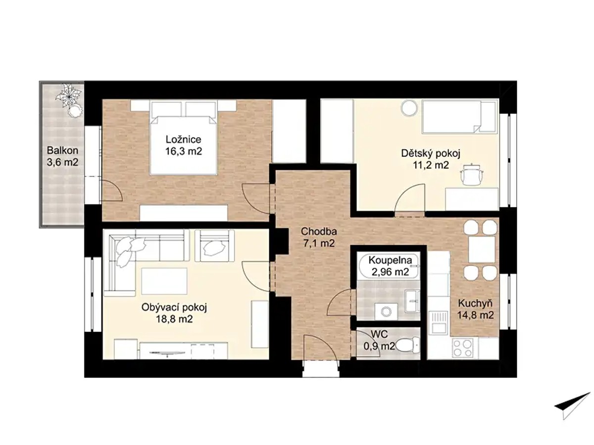 Prodej bytu 3+1 72 m²