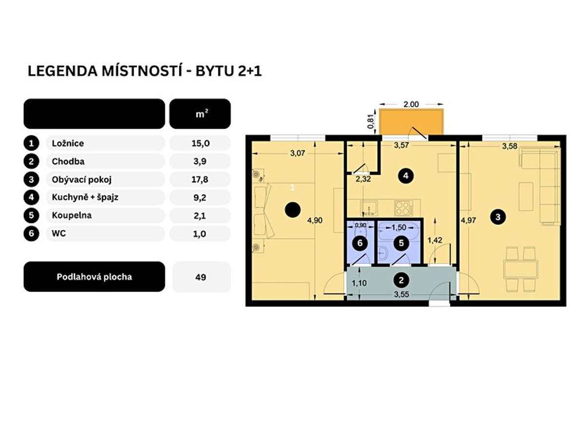 Byt 2+1 54 m²