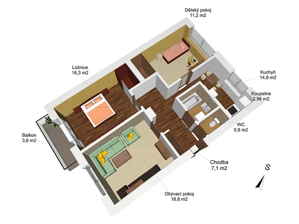 Prodej bytu 3+1 72 m²