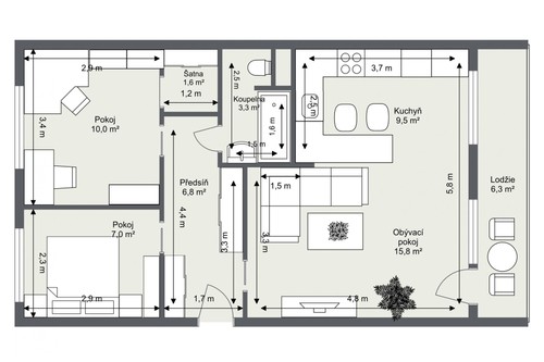 Prodaný byt 3+kk 54 m²