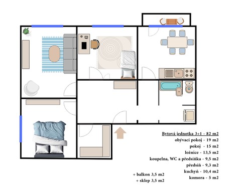 Prodaný byt 3+1 82 m²