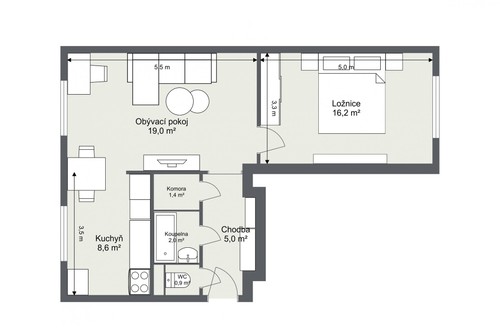 Prodaný byt 2+kk 53 m²