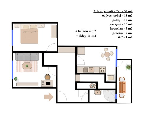Prodaný byt 2+1 57 m²