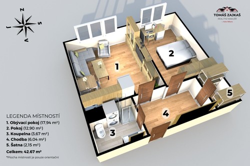 Prodaný byt 2+kk 43 m²