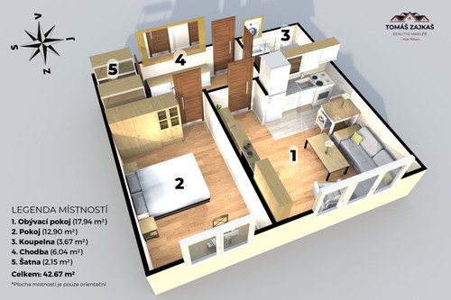 Prodaný byt 2+kk 43 m²