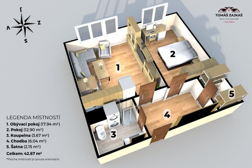Prodaný byt 2+kk 43 m²