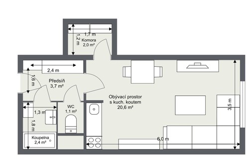 Prodaný byt 1+kk 29 m²