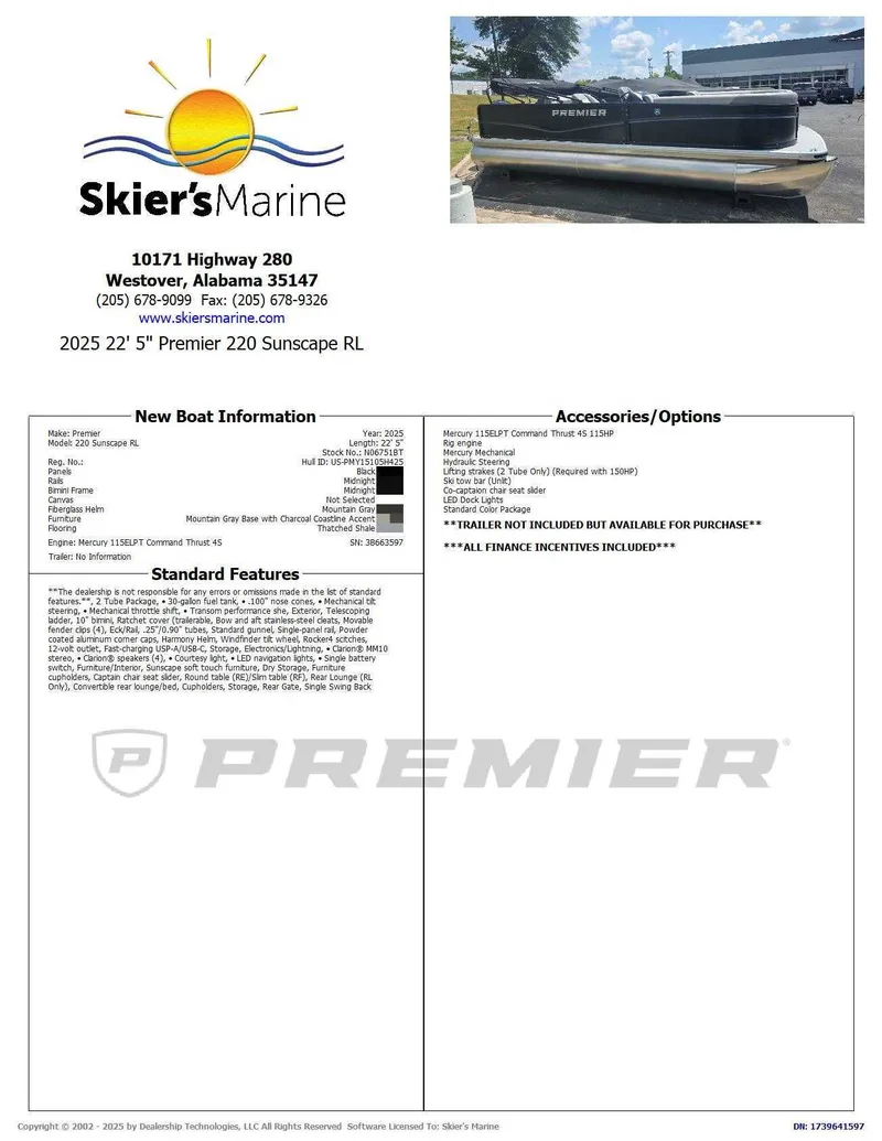 2025 Premier 220 Sunscape RL, photo 2 of 22