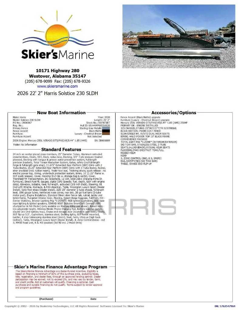 2026 Harris Solstice 230 SLDH - 2