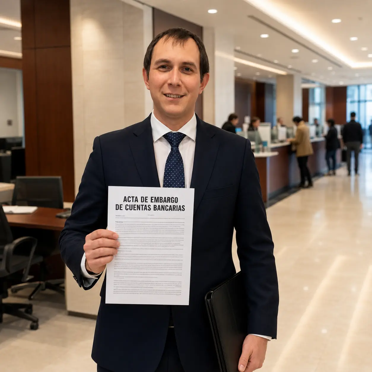 Receptor judicial notificando un embargo de cuentas bancarias en una entidad bancaria, Concepción