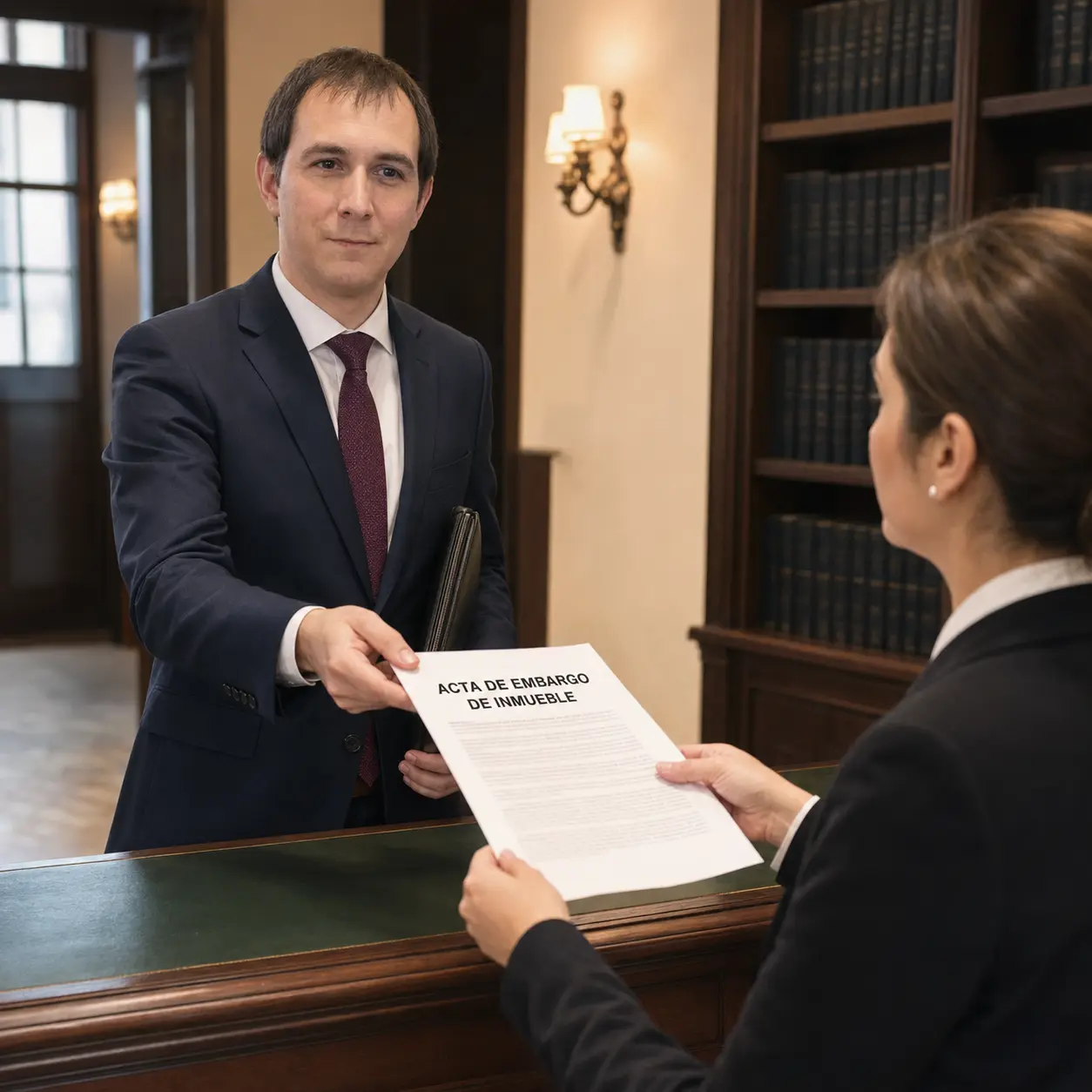 Receptor judicial presentando un acta de embargo de inmueble en el Conservador de Bienes Raíces de Concepción