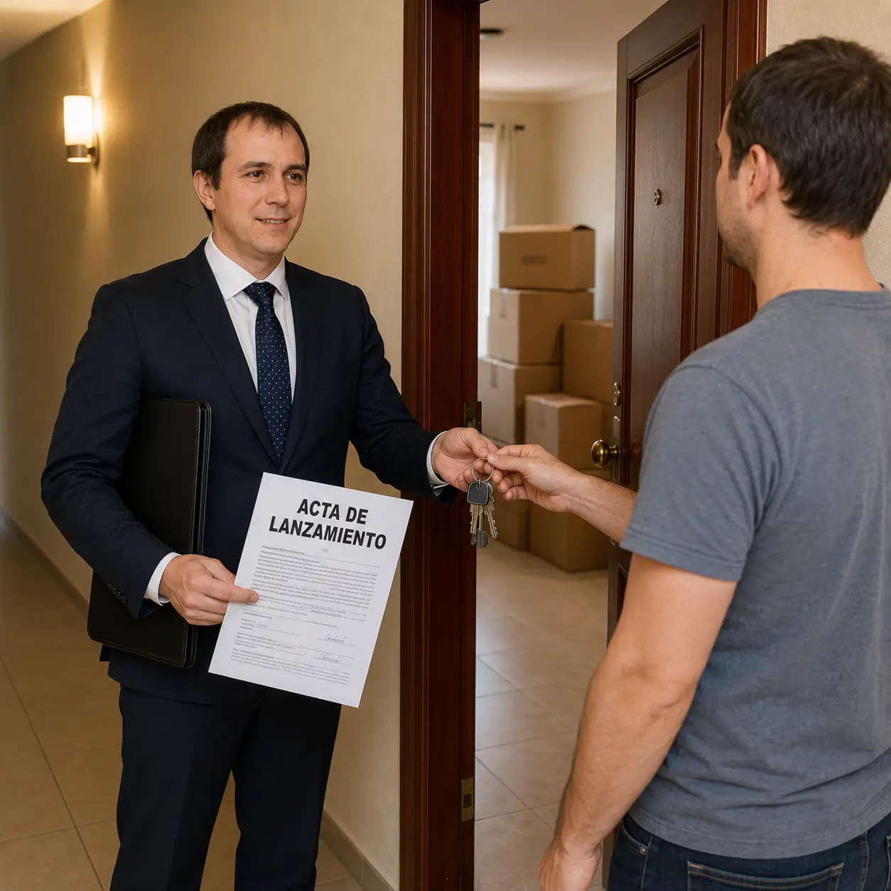 Receptor judicial certificando un lanzamiento en juicio de arrendamiento Ley 18.101 y recibiendo las llaves del inmueble, Concepción
