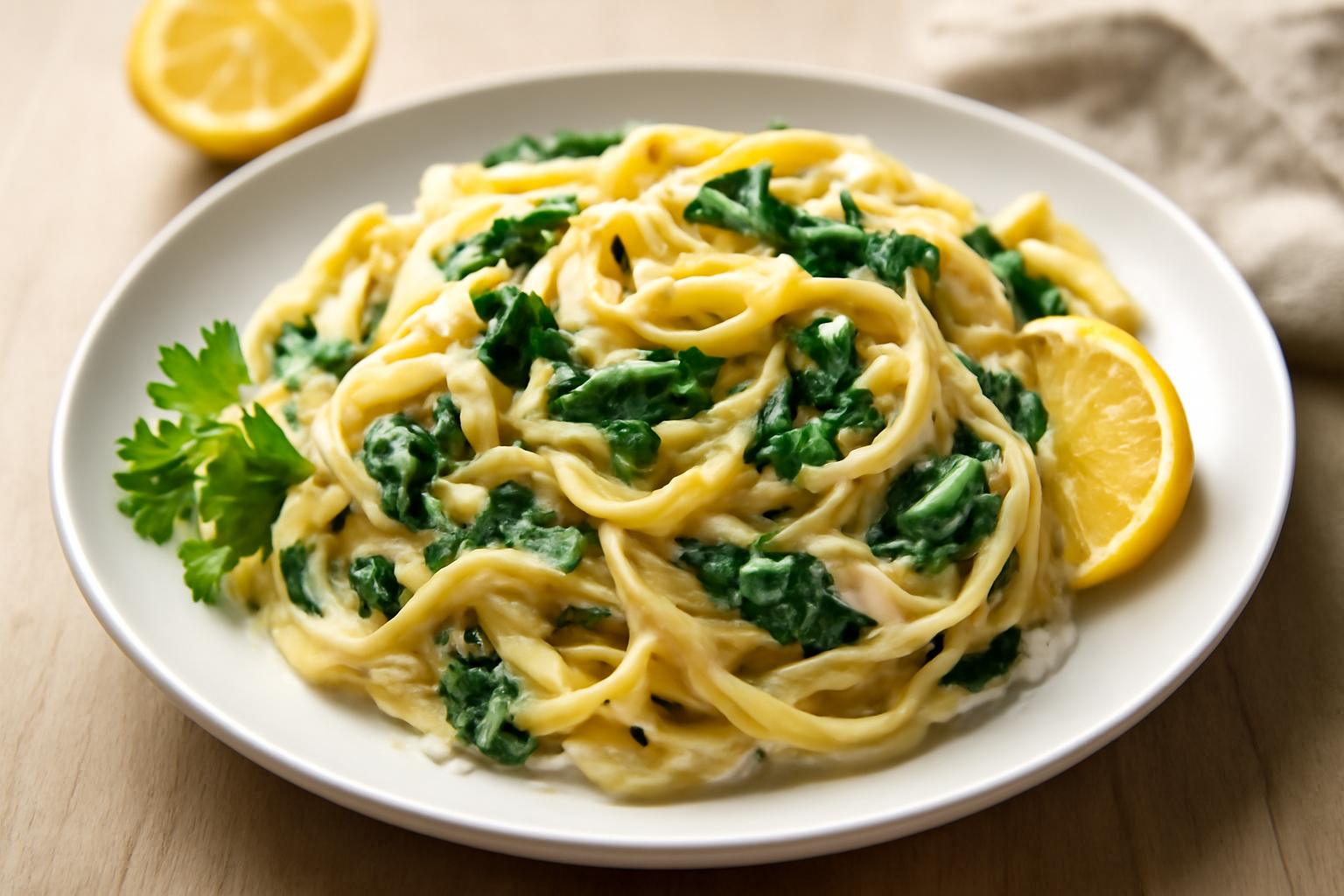 Pâtes crémeuses aux épinards et au citron