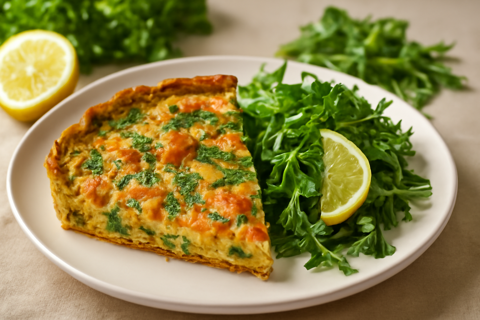 Tarte de Saumon aux Herbes Fraîches et Salade de Roquette au Citron