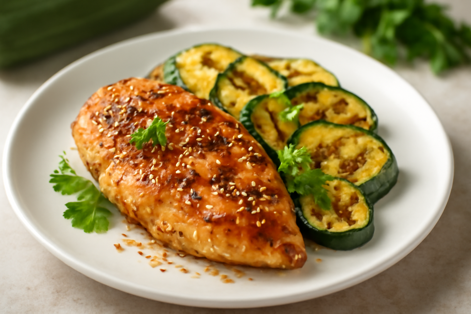 Poulet au Sésame et Courgettes Grillées