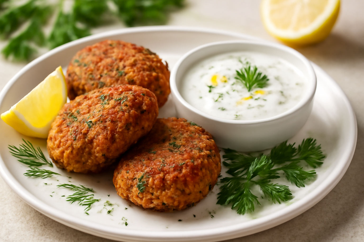 Croquettes de Saumon aux Herbes avec Sauce Yaourt au Citron