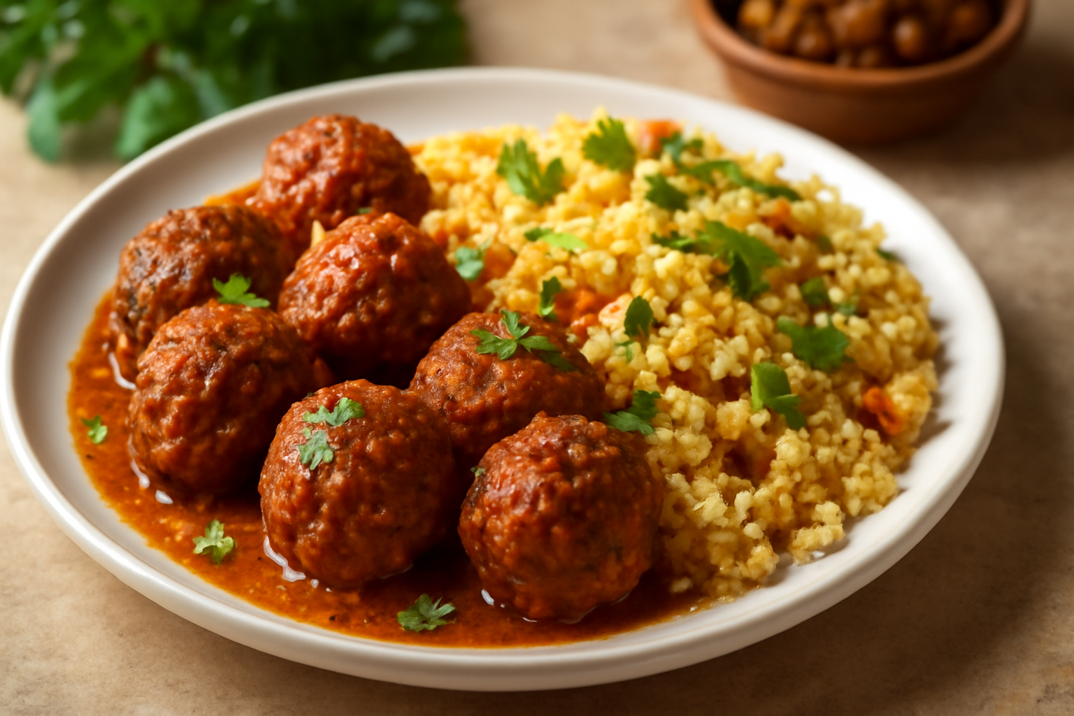 Boulettes de Viande aux Épices Marocaines avec Couscous Parfumé