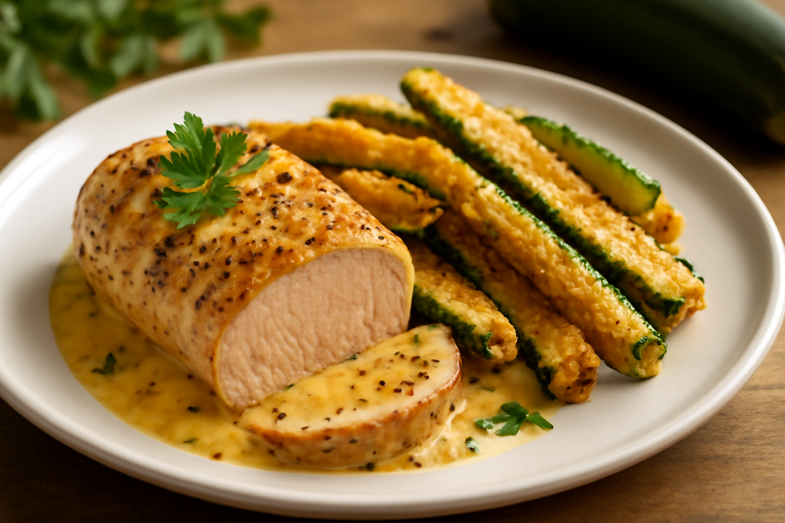 Filet de Dinde à la Moutarde et Frits de Courgette