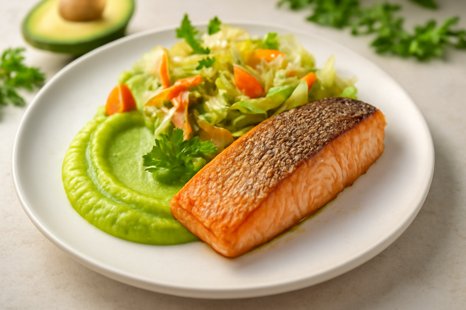 Filet de Truite à l'Avocat et Salade Croquante