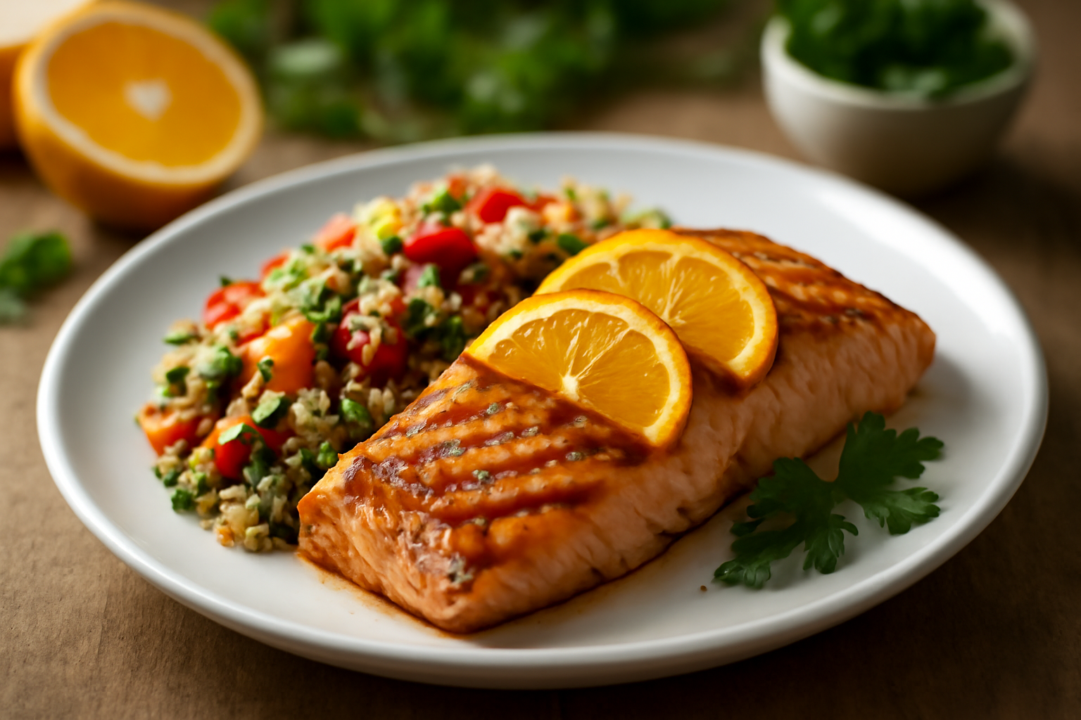 Saumon Grillé à l'Orange et Salade de Quinoa Colorée