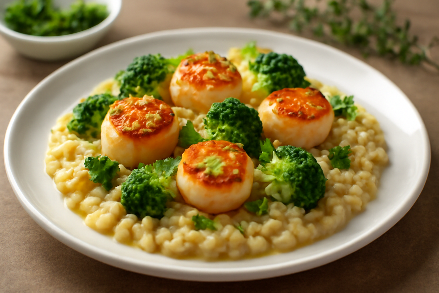 Risotto Crémeux aux Noix de Saint-Jacques et Brocoli