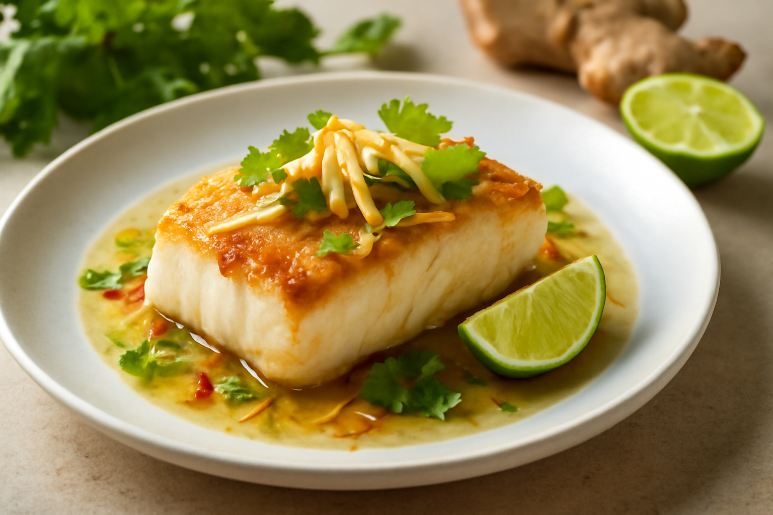 Filet de Flétan à la Citronnelle et Gingembre