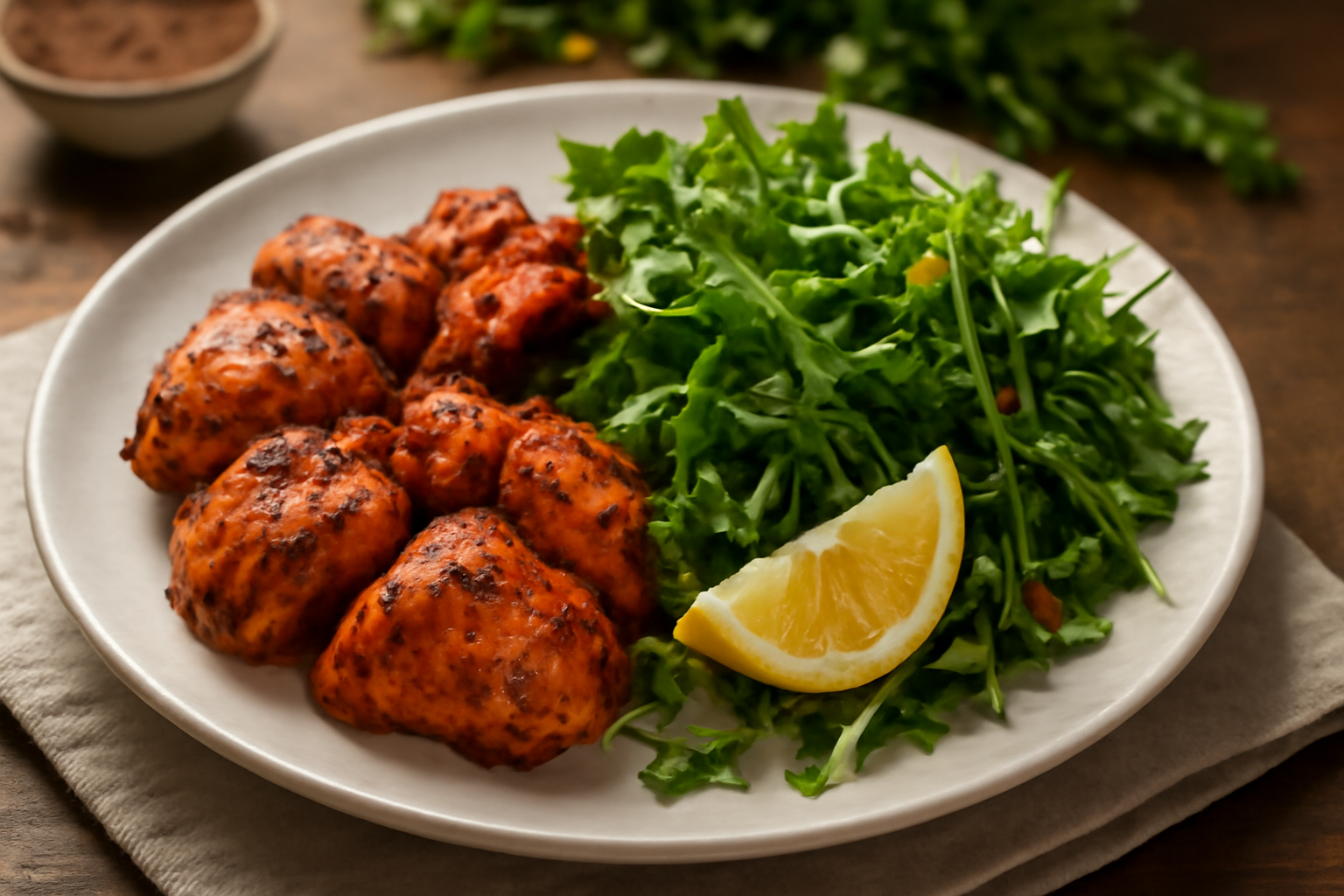 Poulet Tikka aux Épices et Salade de Roquette Épicée