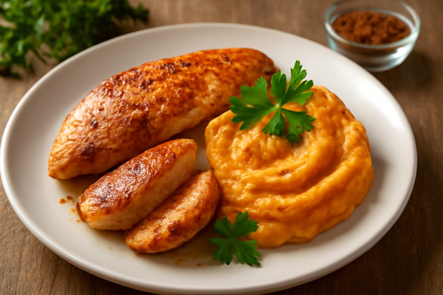 Filet de Poulet au Paprika avec Purée de Patates Douces