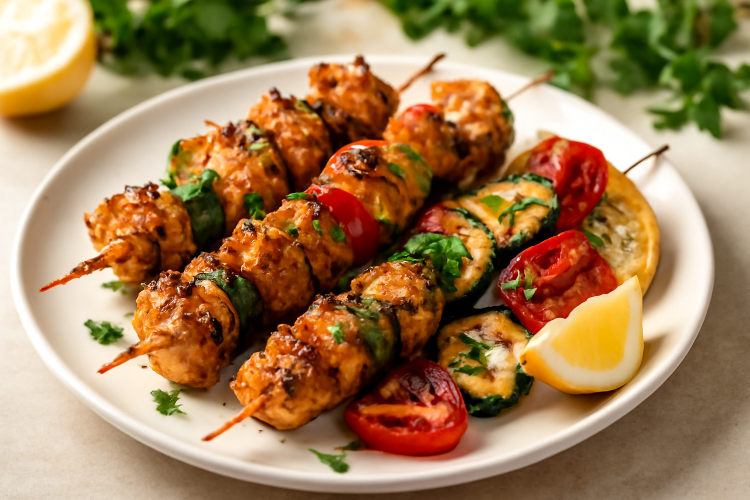 Brochettes de Poulet au Citron et Légumes Grillés