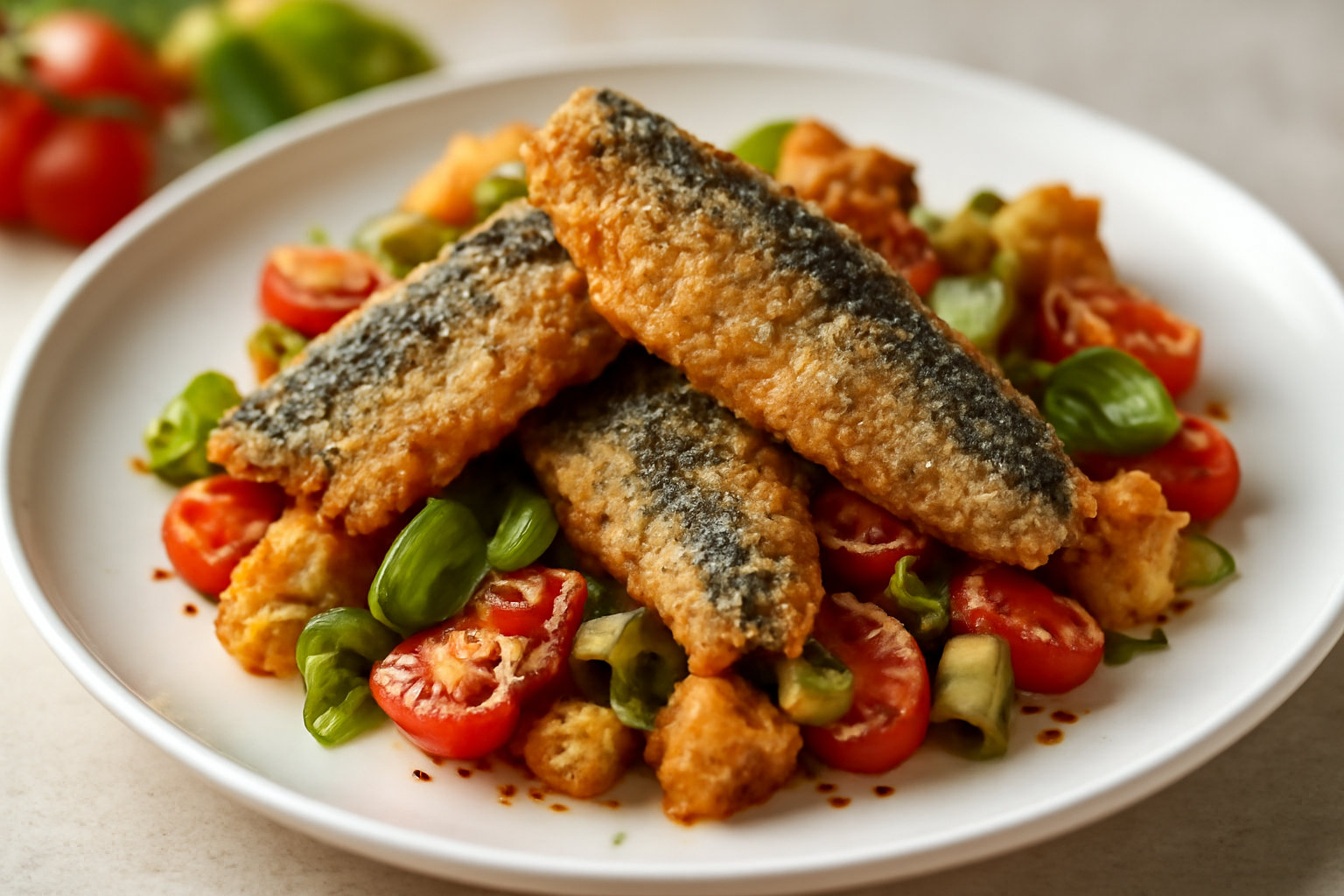 Filet de Sardine Croustillant avec Salade Panzanella