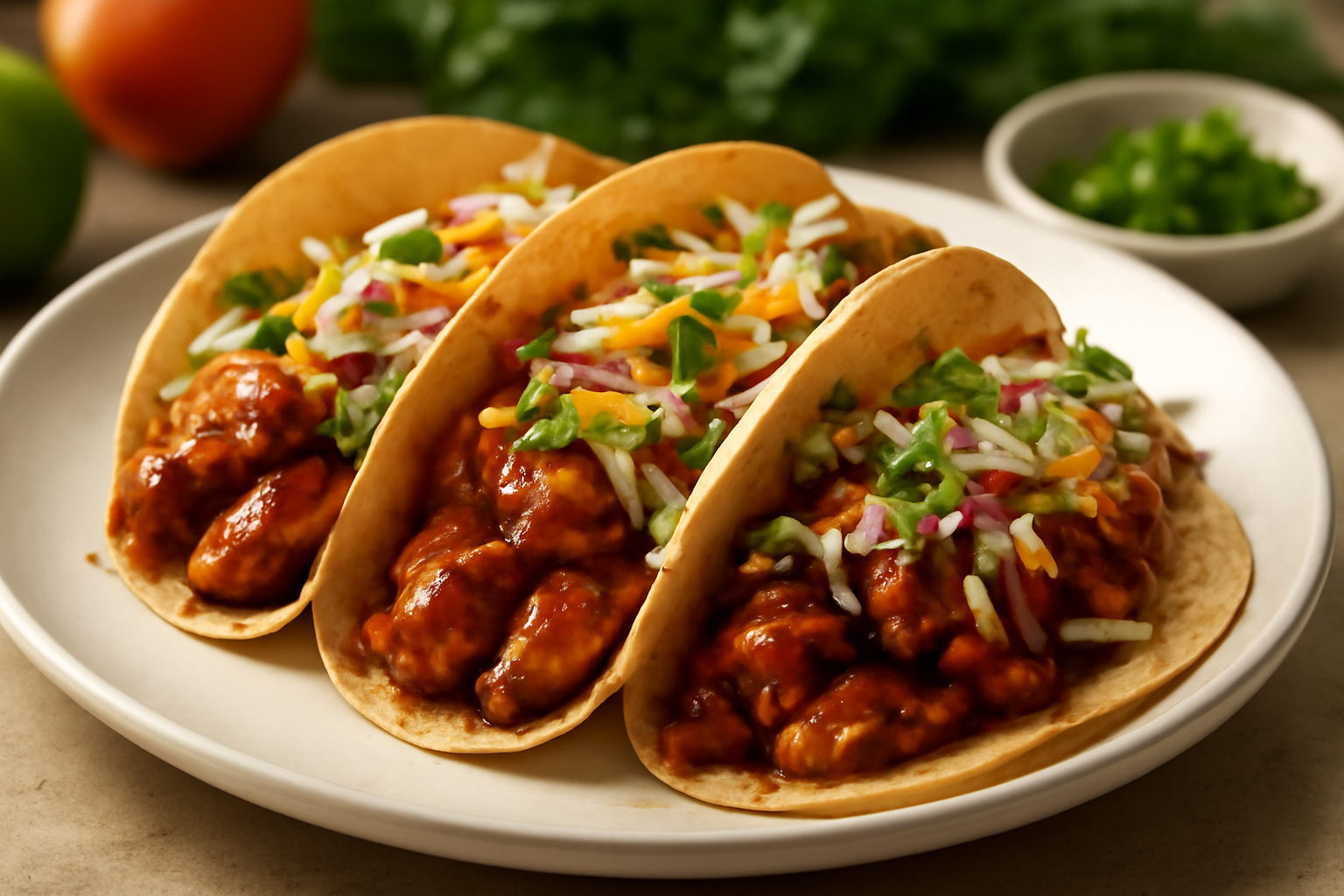 Tacos de Poulet BBQ avec Salade de Chou Croquante