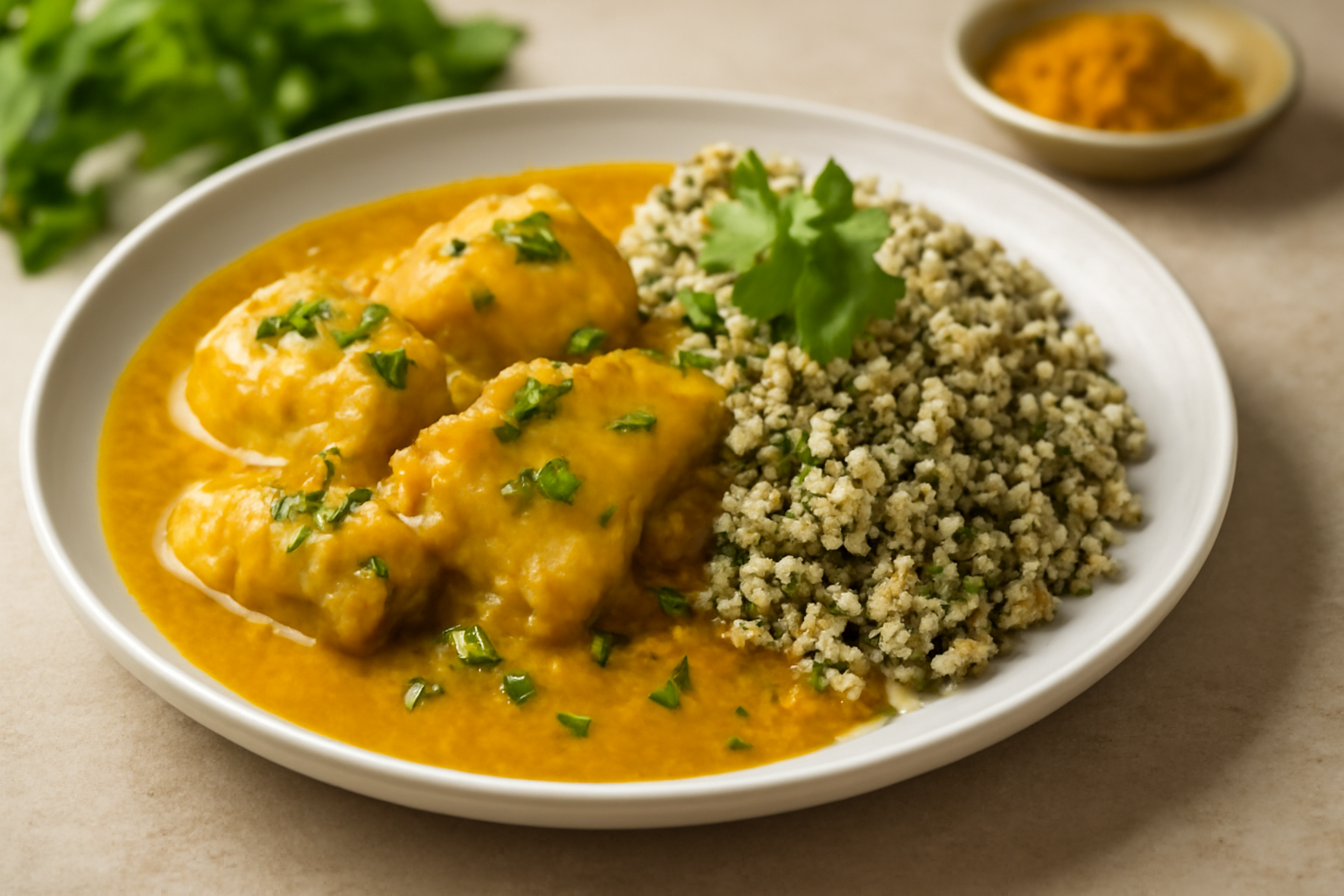 Curry Douce de Poisson et Quinoa aux Herbes
