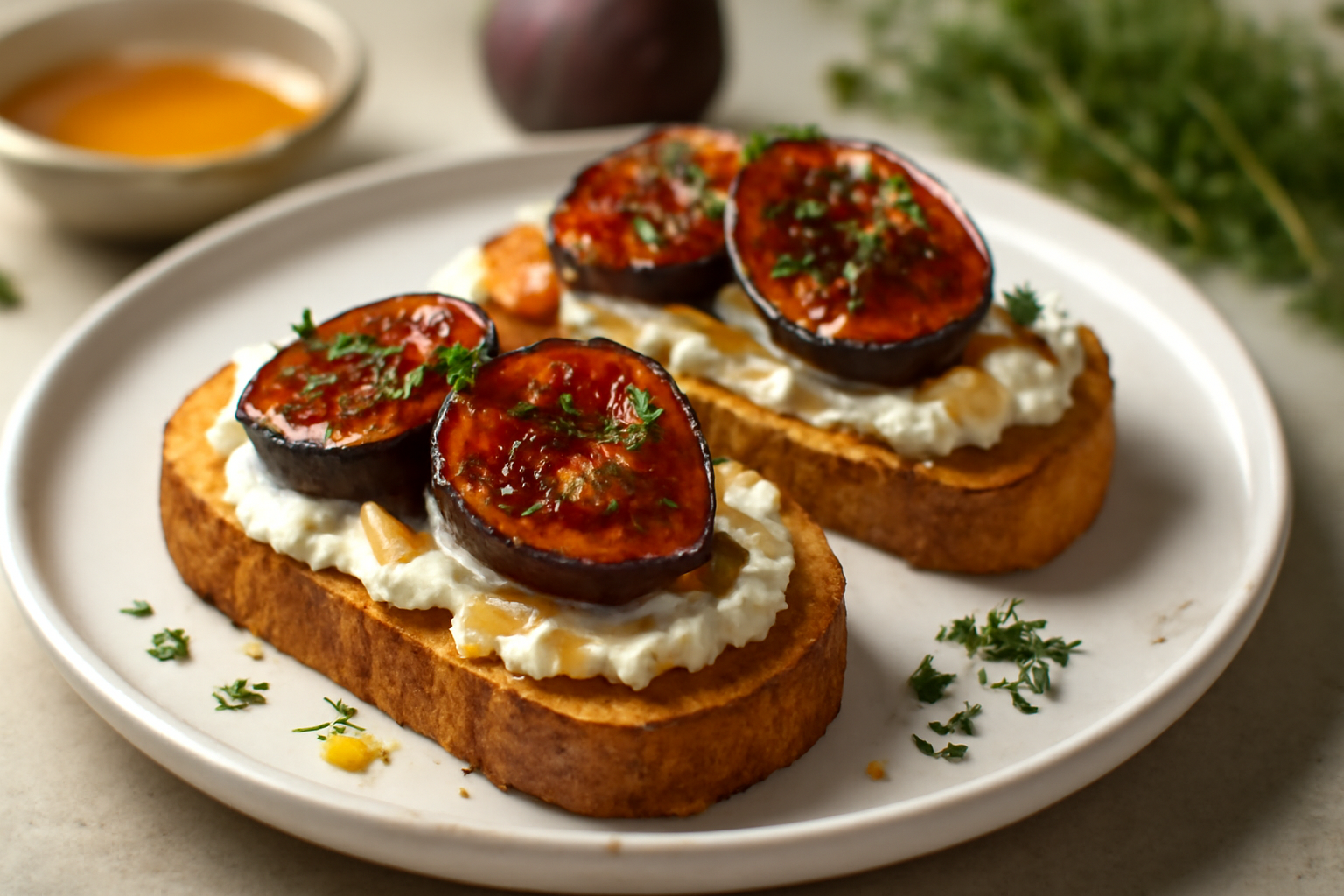 Tartines de Chèvre, Miel et Figues Caramélisées