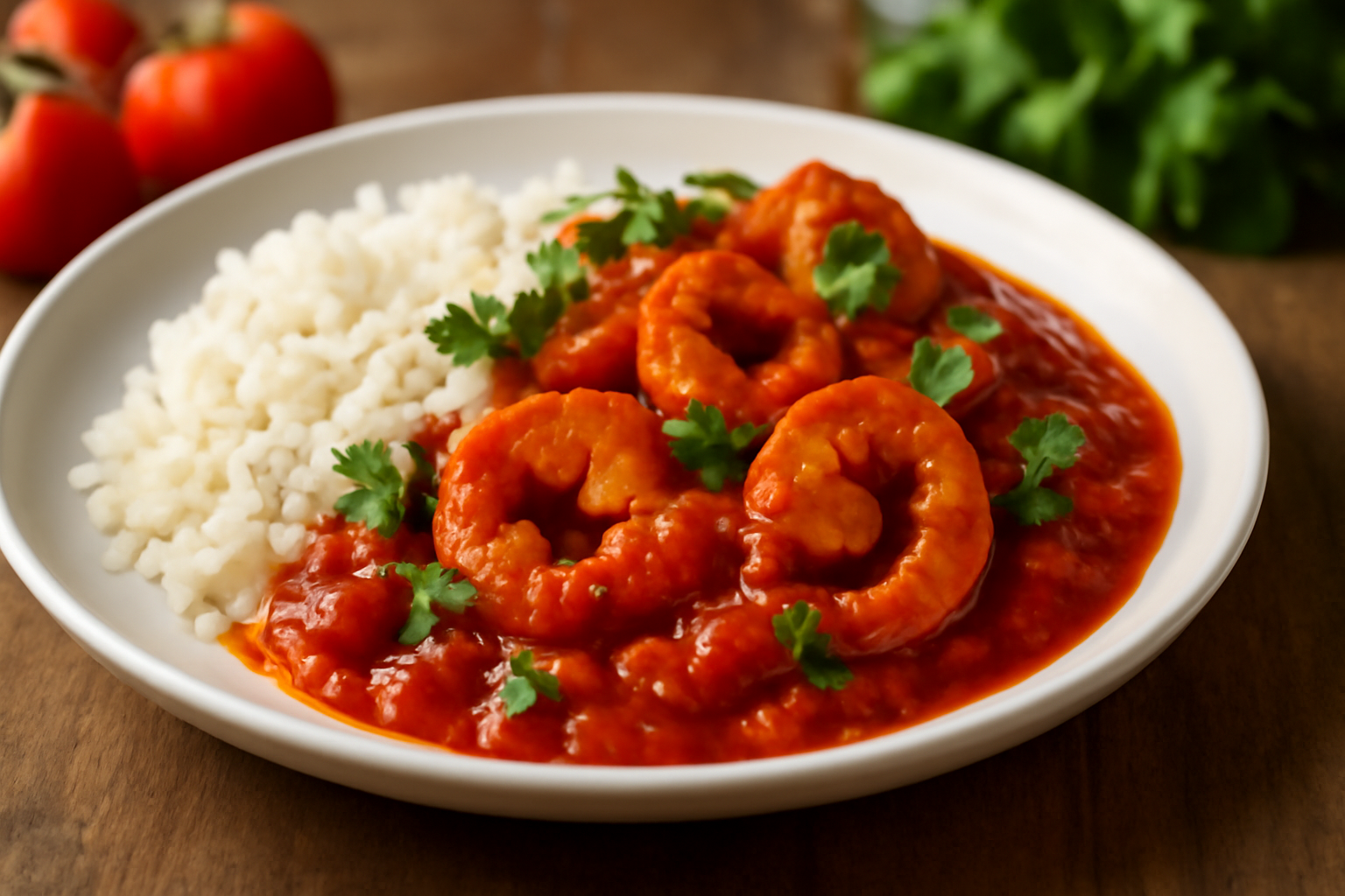 Crevettes à la Tomate et Riz Coco Parfumé
