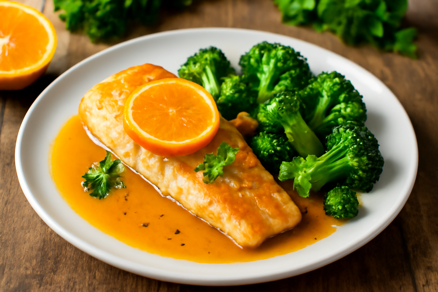 Filet de Perche à l'Orange et Brocoli Sautés en Ail