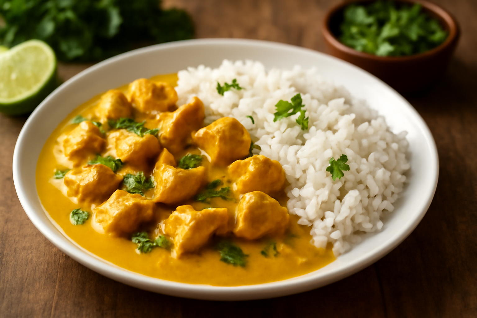 Poulet au Curry Doux et Riz Coco