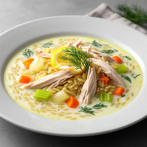 Tangy Lemon Chicken and Orzo Soup (Avgolemono Style) finished dish