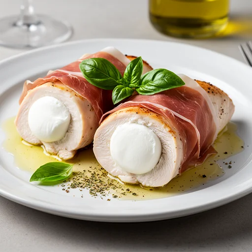 Pollo Rollatini con Prosciutto e Mozzarella finished dish