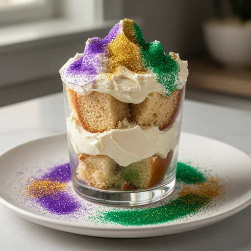 Mardi Gras King Cake Parfait finished dish