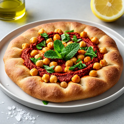 Spicy Harissa, Chickpea, and Mint Focaccia finished dish