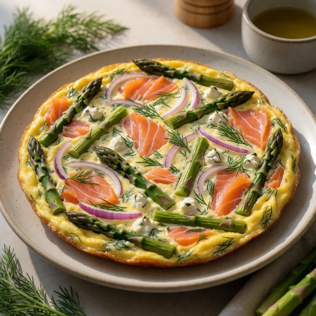 Smoked Salmon and Dill Frittata with Asparagus finished dish