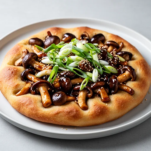 Miso Glazed Mushroom & Scallion Focaccia finished dish
