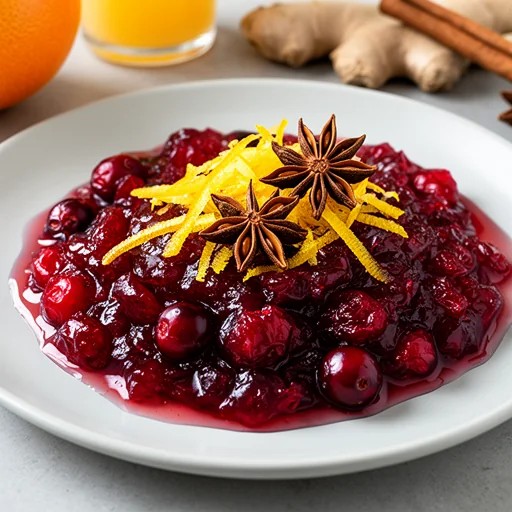 Cranberry-Ginger Compote with Orange and Star Anise finished dish