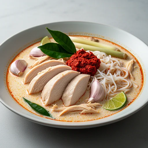 Spicy Thai Coconut Chicken and Noodle Soup finished dish