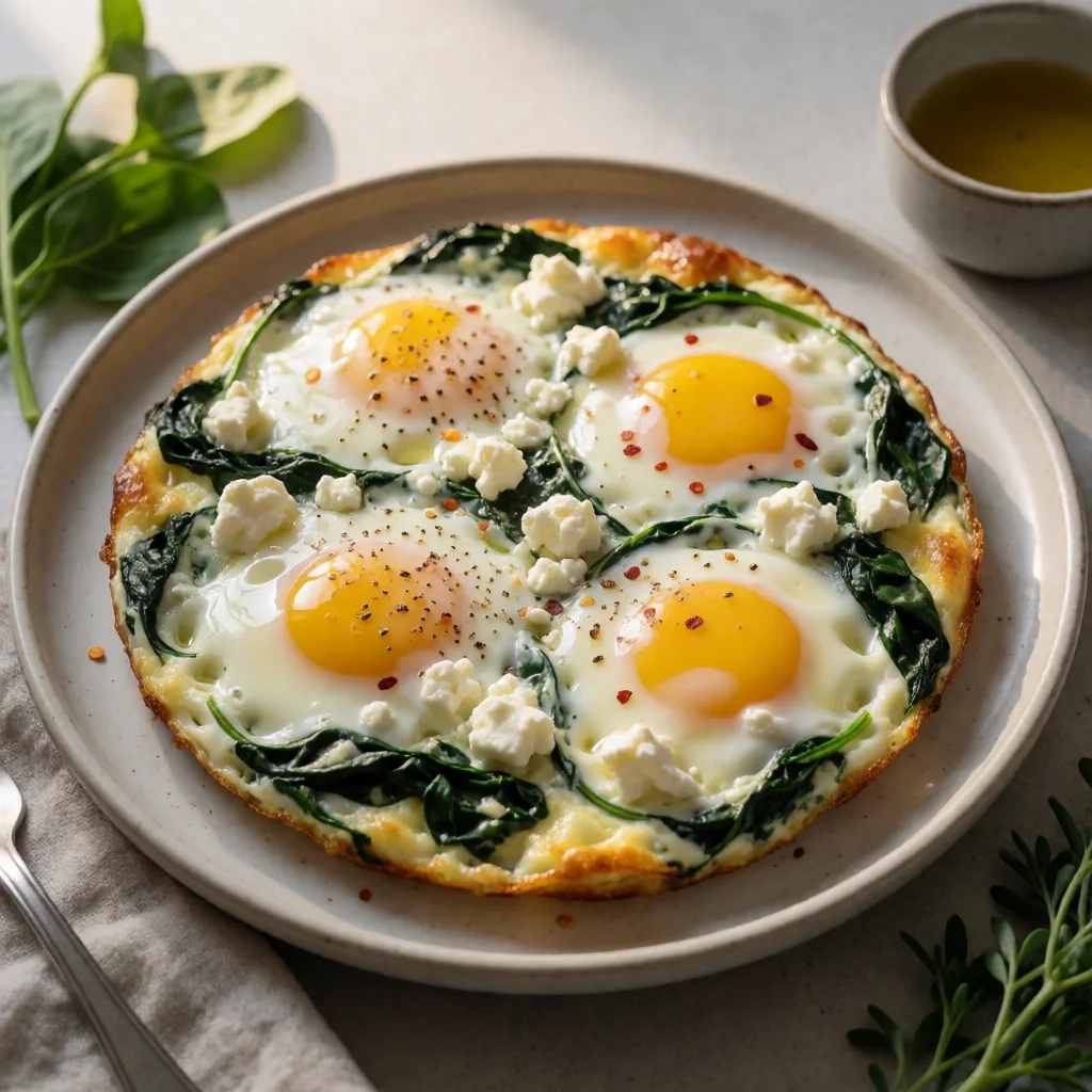 Spinach and Feta Baked Eggs finished dish