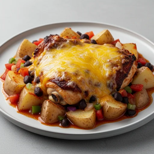 Cheesy Mexican Chicken & Potato Skillet Bake finished dish